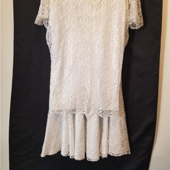 Vintage 80's White Algo Ettes 2 Piece Dress Short Sleeve Round Neck Women Size 9 - Picture 2 of 16
